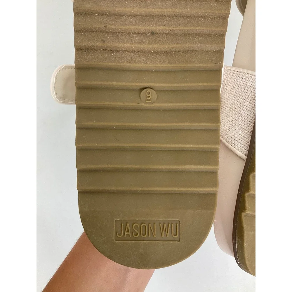 Jason Wu Womens Cream Linen‎ Double Buckle Slide Sandals Gold Bamboo Detail 9